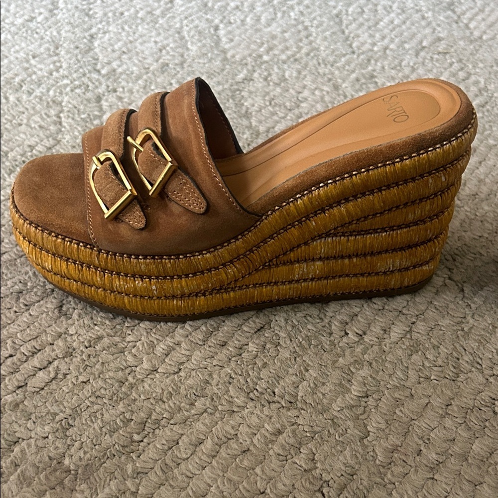 Sarto Womens Tan Suede Platform Espadrille Slide - Picture 6 of 12